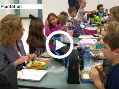 First day of school. Superintendent eats lunch with students 